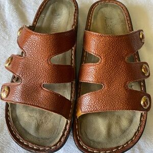 Brown Textured Slide Sandals
